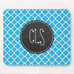 Vintage Chalkboard; Bright Cerulean Quatrefoil Mouse Pad
