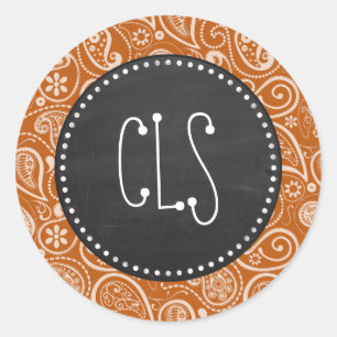 Vintage Chalkboard Burnt Orange Paisley; Floral Classic Round Sticker