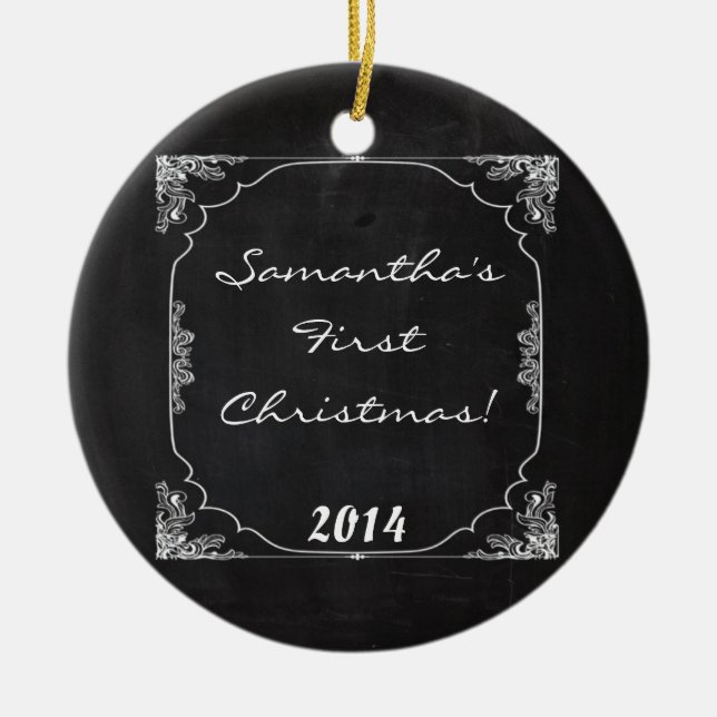 Vintage Chalkboard Chal Personalized Name Ornament (Front)