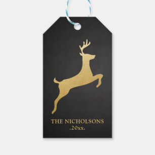 Vintage Chalkboard Christmas Gold Reindeer Gift Tags