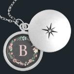 Vintage Chalkboard Custom Monogram Floral Wreath Locket Necklace<br><div class="desc">Delicate and sweet floral wreath design.</div>