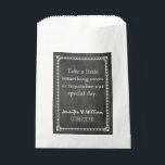 Vintage Chalkboard Custom Wedding Favour Bag<br><div class="desc">Trendy white favour bag with graphics of a vintage chalkboard look.  Personalize the white custom text for wedding event.  Great for candy,  popcorn,  and dessert bars.</div>