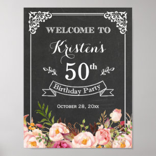 Vintage Chalkboard Floral Birthday Party Sign