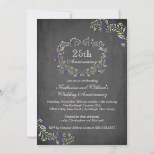 Vintage Chalkboard Floral Frame Anniversary Party Invitation