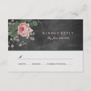 VINTAGE CHALKBOARD FLOWER WEDDING RSVP INVIATIONS CARD