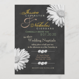 Vintage Chalkboard Gerbera Floral Wedding Invites
