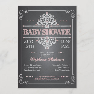 Vintage Chalkboard Girl Baby Shower Invitation