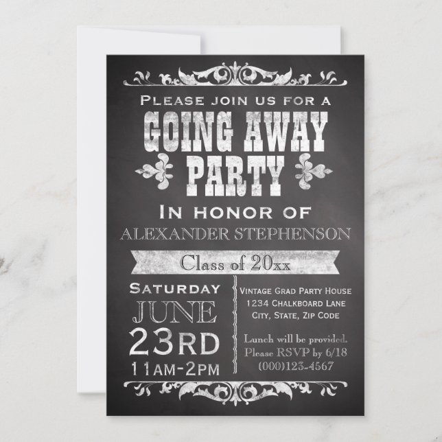 Vintage Chalkboard Going Away/Graduation Party Invitation (Front)