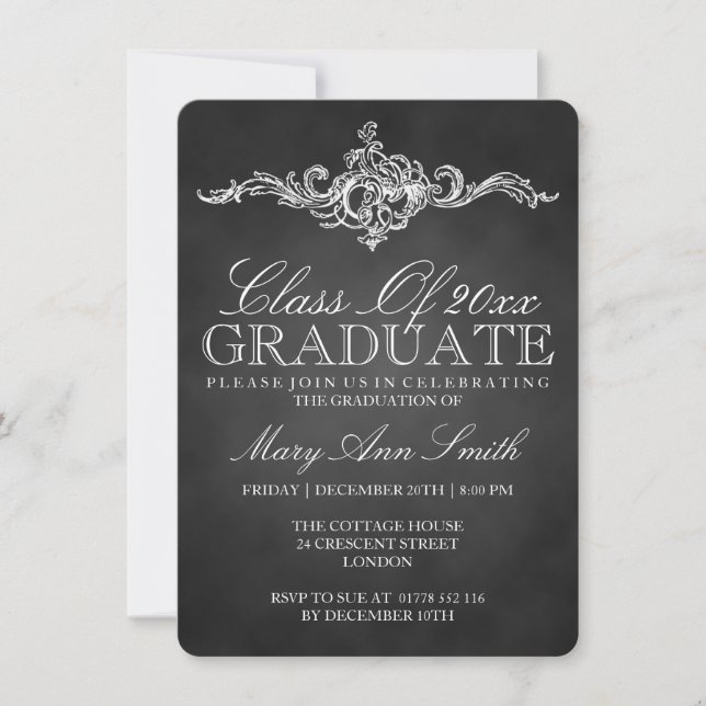 Vintage Chalkboard Graduation Party Black Invitation (Front)