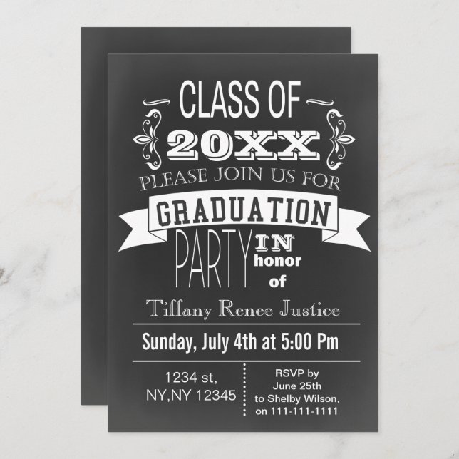 Vintage Chalkboard Graduation party Invitation (Front/Back)