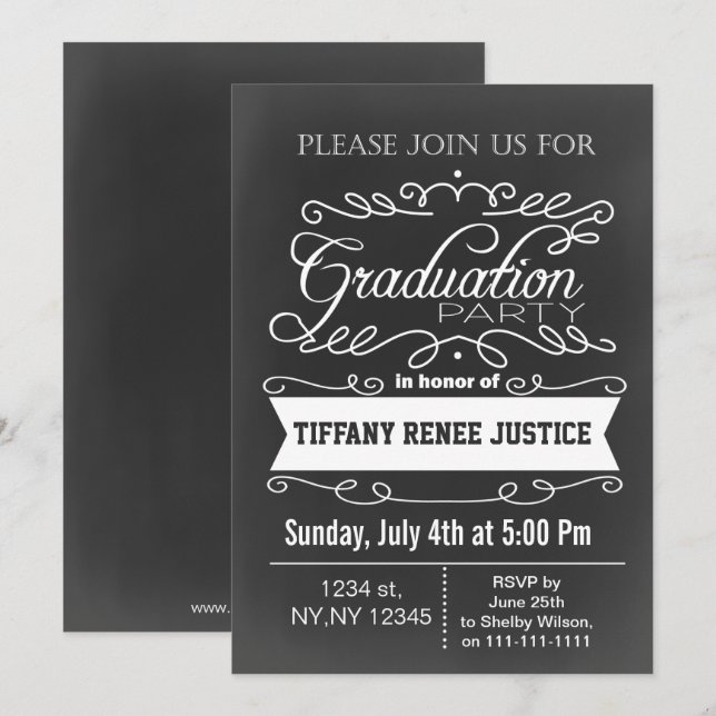 Vintage Chalkboard Graduation party Invitation (Front/Back)