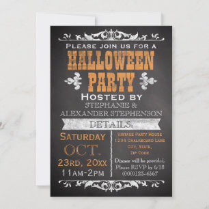 Vintage Chalkboard Halloween Party Custom Invitation