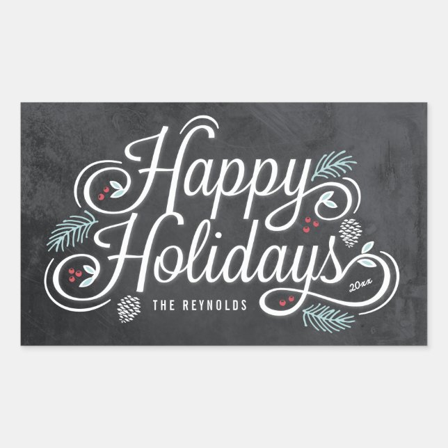 Vintage Chalkboard Happy Holidays Stickers (Front)