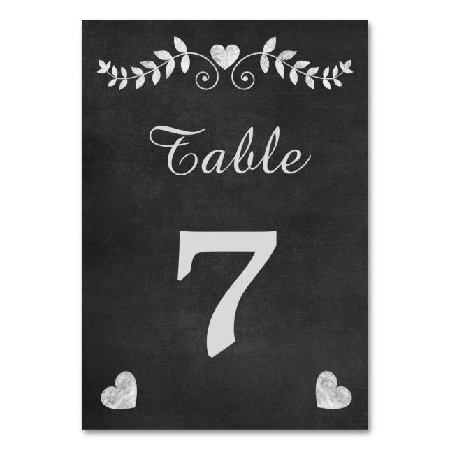 Vintage Chalkboard Heart Wedding Table Number (Front)