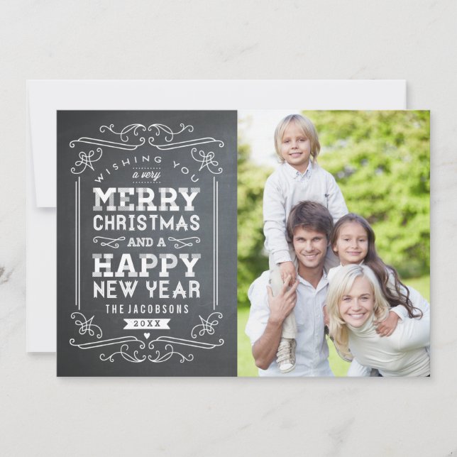 Vintage Chalkboard Holiday Photo Card (Front)