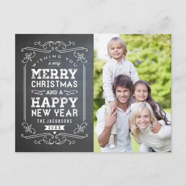 Vintage Chalkboard Holiday Photo Card Postcard (Front)