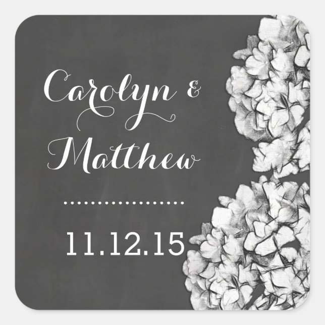Vintage Chalkboard Hydrangea Wedding Favour 2 Square Sticker (Front)