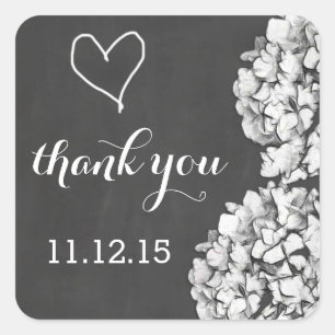 Vintage Chalkboard Hydrangea Wedding Thank You Square Sticker
