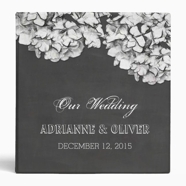 Vintage Chalkboard Hydrangeas Wedding Binder (Front)