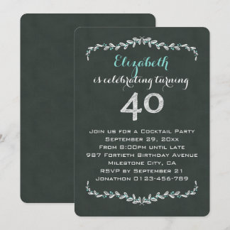 Vintage Chalkboard Laurel 40th Birthday Party Invitation
