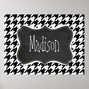 Vintage Chalkboard look; Black & White Houndstooth Poster