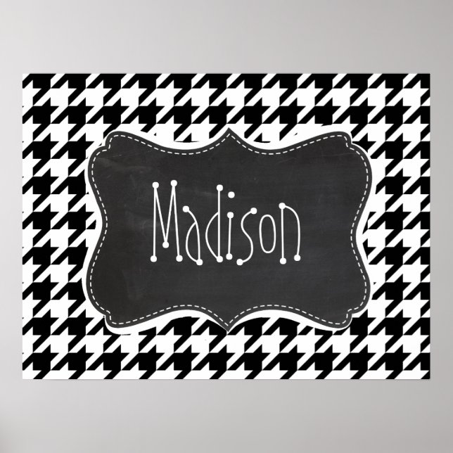 Vintage Chalkboard look; Black & White Houndstooth Poster (Front)