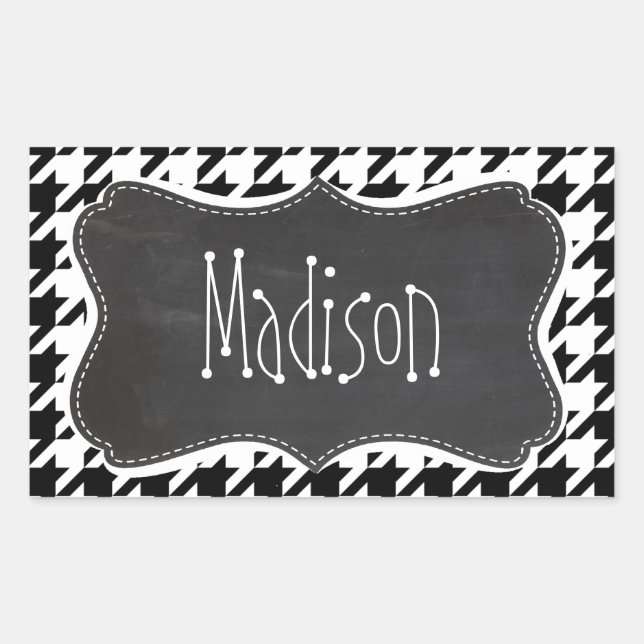 Vintage Chalkboard look; Black & White Houndstooth Sticker (Front)