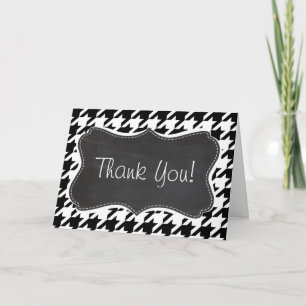 Vintage Chalkboard look; Black & White Houndstooth Thank You Card