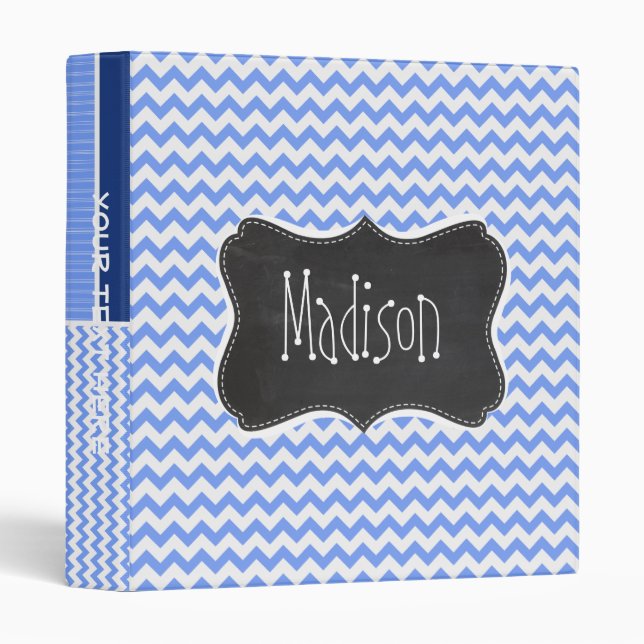 Vintage Chalkboard look, Blue Chevron Pattern Binder (Front/Spine)