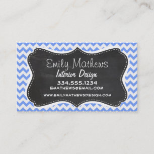 Vintage Chalkboard look, Blue Chevron Pattern Business Card