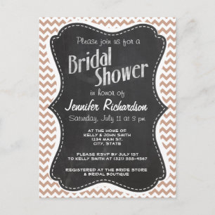 Vintage Chalkboard look; Brown Chevron Pattern Invitation Postcard