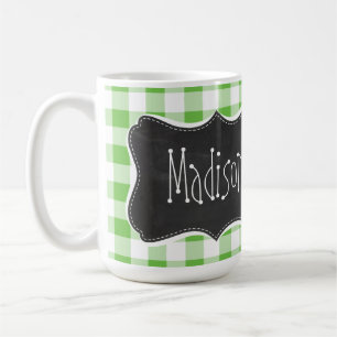 Vintage Chalkboard look, Green Chequered; Gingham Coffee Mug