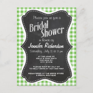 Vintage Chalkboard look, Green Chequered; Gingham Invitation Postcard