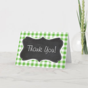 Vintage Chalkboard look, Green Chequered; Gingham Thank You Card