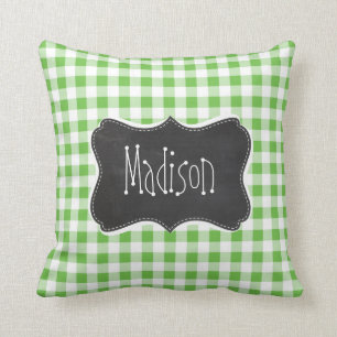 Vintage Chalkboard look, Green Chequered; Gingham Throw Pillow