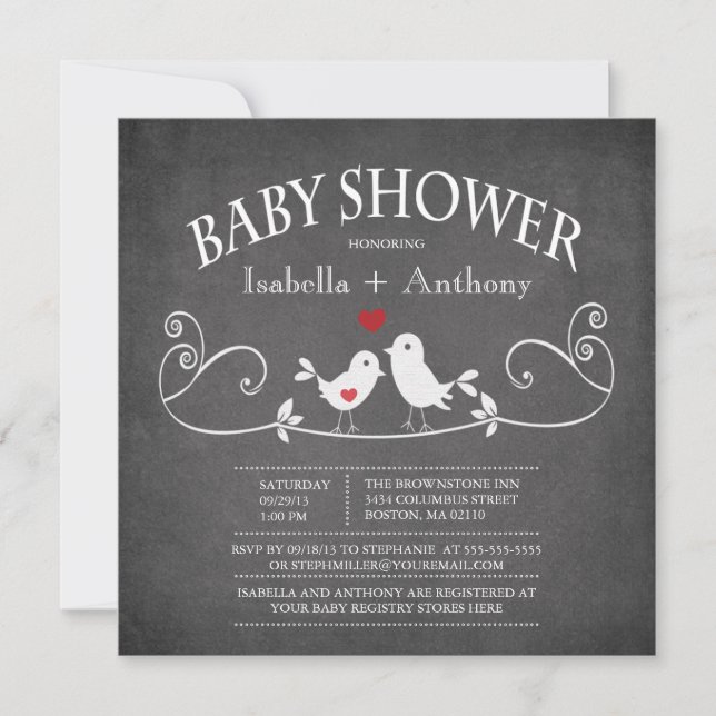 Vintage Chalkboard Love Birds Baby Shower Invitation (Front)