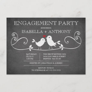 Vintage Chalkboard Love Birds ENGAGEMENT Party Invitation