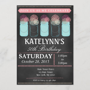 Vintage Chalkboard Mason Jar Birthday Invitation