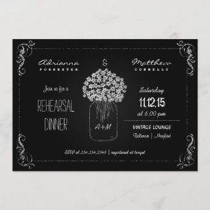 Vintage Chalkboard MasonJar Flowers Rehearsal Invitation