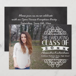 Vintage Chalkboard Overlay Photo Graduation Invitation