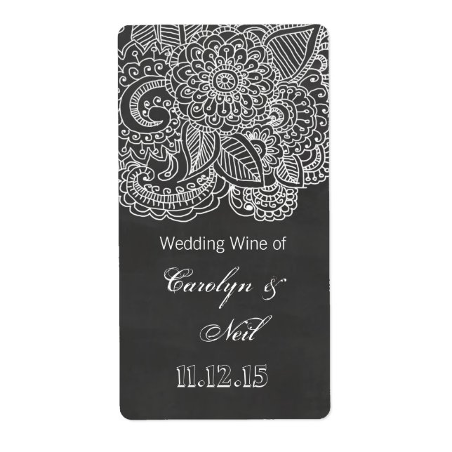 Vintage Chalkboard Paisley Mariage Vin (Devant)