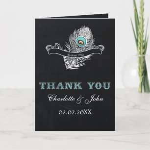 Vintage Chalkboard peacock wedding Thank You Card