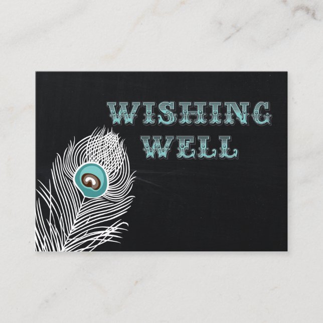 Vintage Chalkboard peacock wedding wishing well Enclosure Card (Front)