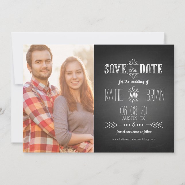Vintage Chalkboard | Photo Save the Date Card (Front)