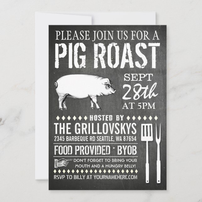 Vintage Chalkboard Pig Roast Invitation (Front)