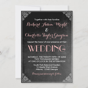 Vintage Chalkboard Pink Grey Wedding Invitation