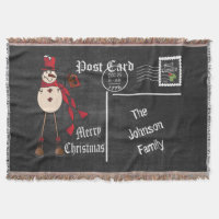 Vintage Chalkboard Postcard Old Fashion Snowman