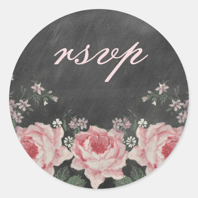 Vintage Chalkboard Rose RSVP Sticker (Front)