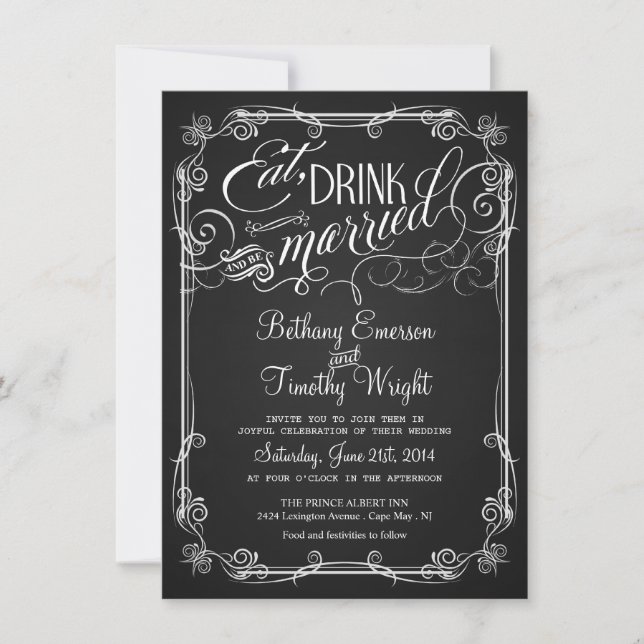 Vintage Chalkboard Semi-Formal Wedding Invitations (Front)