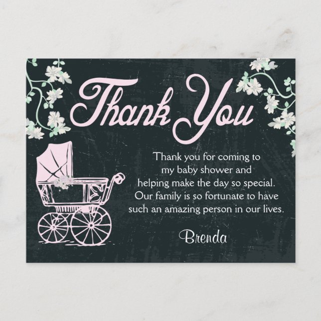 Vintage Chalkboard Shower Thank You Cards (Front)
